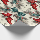 Vintage Christmas Santa’s Boots & Bows Cadeaupapier (Hoek)