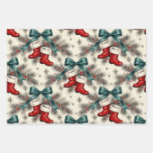 Vintage Christmas Santa’s Boots & Bows Inpakpapier Vel (Voorkant)