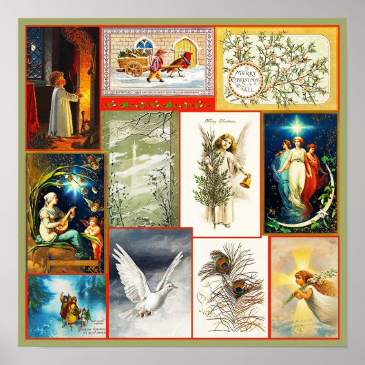 Vintage Christmas Scenes and Themes Collage Poster (Voorkant)