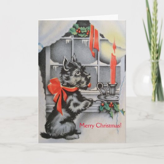 Vintage Christmas Scottie Dog, Feestdagen Kaart (Voorkant)