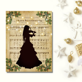 Vintage Christmas Sheet Music Girl Playing Violin Briefkaart