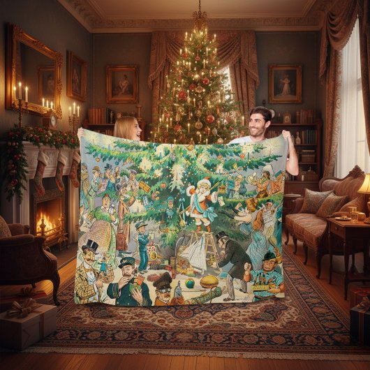 Vintage Christmas Sherpa Blanket Deken