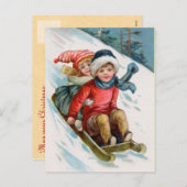 Vintage Christmas Sledding Postcards Feestdagenkaart (Voorkant / Achterkant)