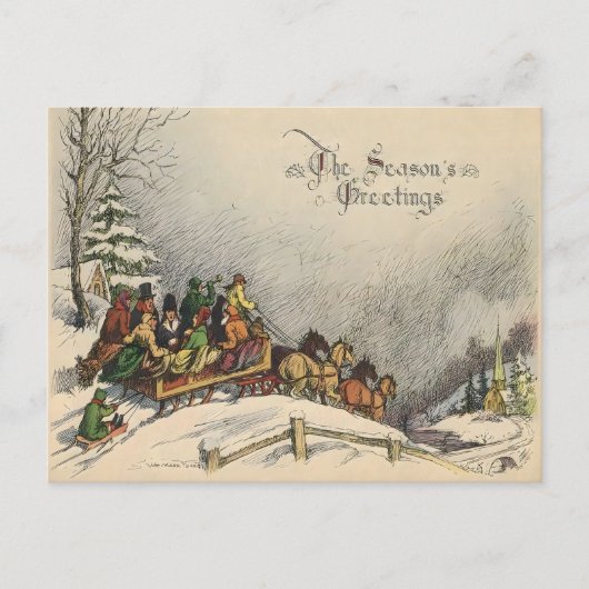 Vintage Christmas Sleigh Ride Briefkaart (Voorkant)