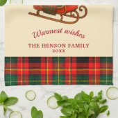 Vintage Christmas Sleigh with Gifts and Plaid  Theedoek (Gevouwen)