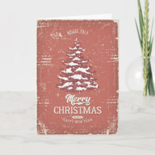 Vintage Christmas Snow Pine Tree Wenskaarten Feestdagen Kaart