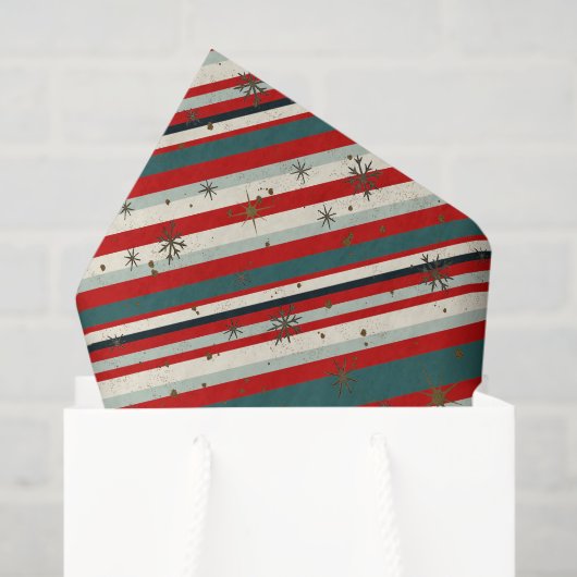 Vintage Christmas Snowflake Speckled Stripes Tissuepapier (Cadeauzakje)