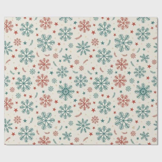 Vintage Christmas Snowflakes & Stars Pattern Cadeaupapier (Vlak)