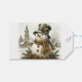 Vintage Christmas Snowman Cadeaulabel (Voorkant (Horizontaal))