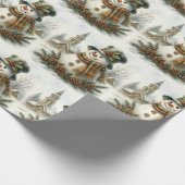 Vintage Christmas Snowman Cadeaupapier (Hoek)