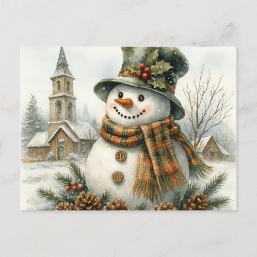 Vintage Christmas Snowman Cozy Winter Holiday Briefkaart (Voorkant)