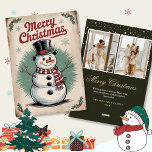 Vintage Christmas Snowman Foto Vakantie Kaarten<br><div class="desc">Vier het vakantieseizoen met deze Vintage Christmas Snowman Photo Holiday Cards, die charme en nostalgie combineren in een prachtig ontwerp. Met een vrolijke sneeuwpopillustratie met geïnspireerde accenten, brengt deze kaart warmte en grilligheid in uw feestelijke groeten. Met de aanpasbare fotosectie kunt u een persoonlijk tintje toevoegen, waardoor het perfect is...</div>