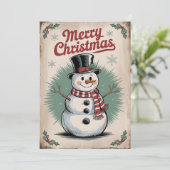 Vintage Christmas Snowman Foto Vakantie Kaarten (Staand voorkant)