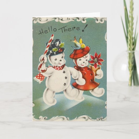 Vintage Christmas Snowman Wenskaart Feestdagen Kaart (Voorkant)