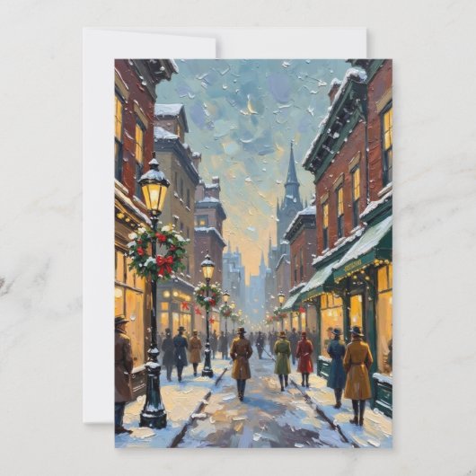 Vintage Christmas Snowy City Street Scene Feestdagenkaart (Voorkant)
