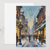 Vintage Christmas Snowy City Street Scene Feestdagenkaart (Voorkant / Achterkant)