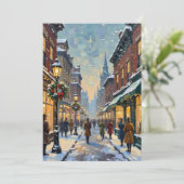Vintage Christmas Snowy City Street Scene Feestdagenkaart (Staand voorkant)