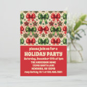 Vintage Christmas Stars and Bows Holiday Party Kaart (Staand voorkant)