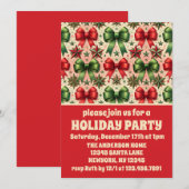 Vintage Christmas Stars and Bows Holiday Party Kaart (Voorkant / Achterkant)