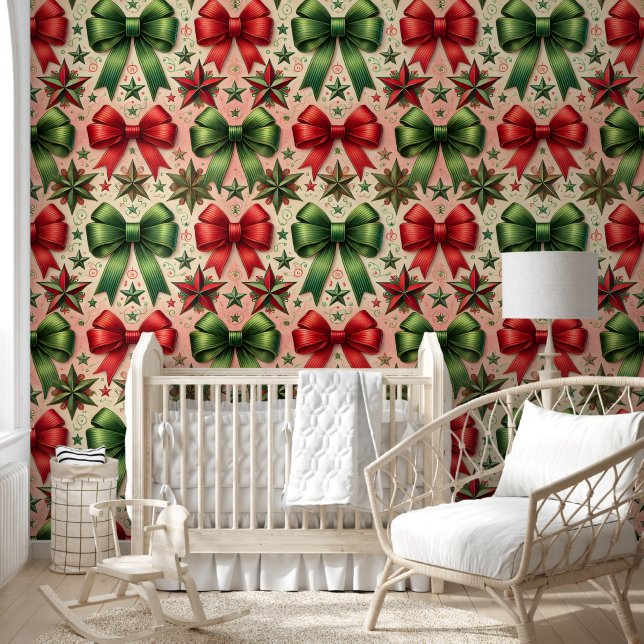 Vintage Christmas Stars en Bows Patroon Behang (Kinderen)