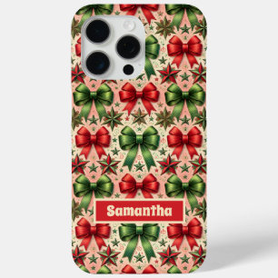 Vintage Christmas Stars en Bows Patroon iPhone 15 Pro Max Hoesje