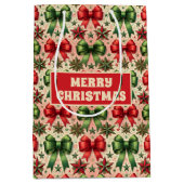 Vintage Christmas Stars en Bows Patroon Medium Cadeauzakje (Voorkant)