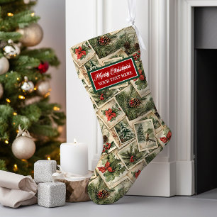 Vintage Christmas Stocking Waterverf gepersonalise Grote Kerstsok