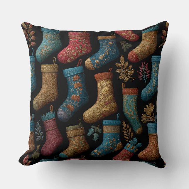Vintage Christmas Stockings Throw Pillow Kussen (Voorkant)