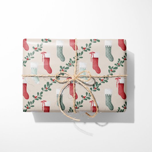 Vintage Christmas Stockings Wrapping Paper Cadeaupapier
