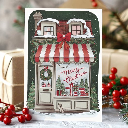 Vintage Christmas Storefront Holiday Kaart