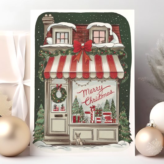 Vintage Christmas Storefront Holiday Kaart