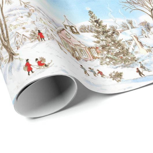 Vintage Christmas Storybook Village Cadeaupapier (Rol Hoek)