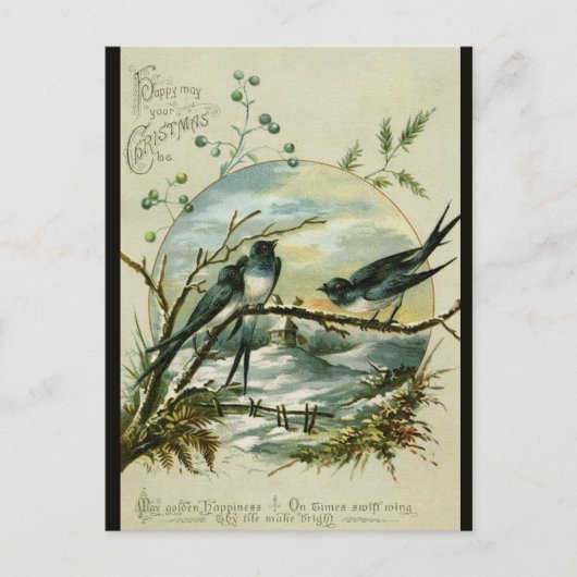 Vintage Christmas Swallows Birds Briefkaart (Voorkant)