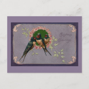 Vintage Christmas Swallows Feestdagenkaart