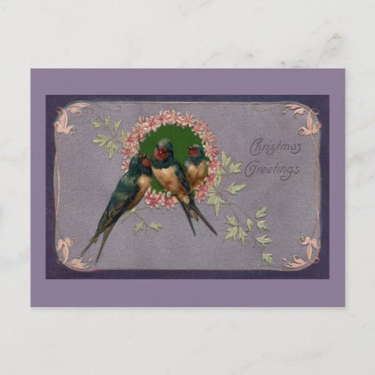 Vintage Christmas Swallows Feestdagenkaart (Voorkant)
