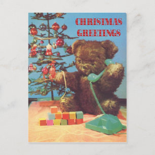 Vintage Christmas, Teddy aan de telefoon Feestdagenkaart