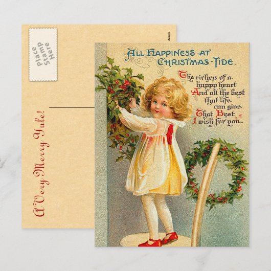 Vintage Christmas Tide Briefkaart (Voorkant / Achterkant)