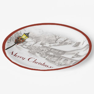 Vintage Christmas Town Papier Borden Papieren Bordje