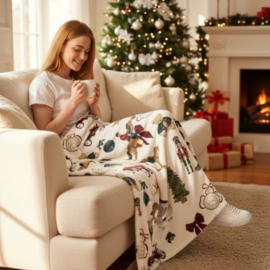 Vintage Christmas Toys Pattern Fleece Blanket