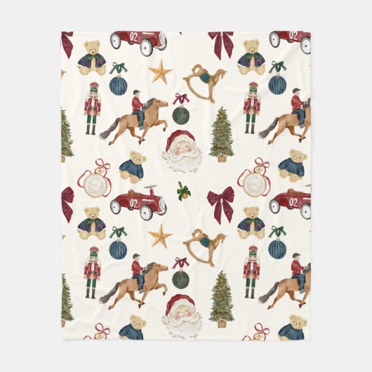 Vintage Christmas Toys Pattern Fleece Blanket (Voorkant)