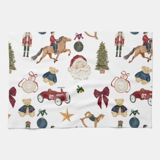 Vintage Christmas Toys Pattern  Theedoek (Horizontaal)