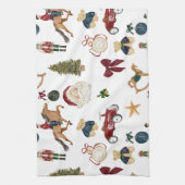 Vintage Christmas Toys Pattern  Theedoek (Verticaal)