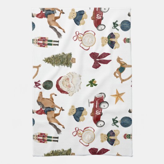 Vintage Christmas Toys Pattern Theedoek (Verticaal)