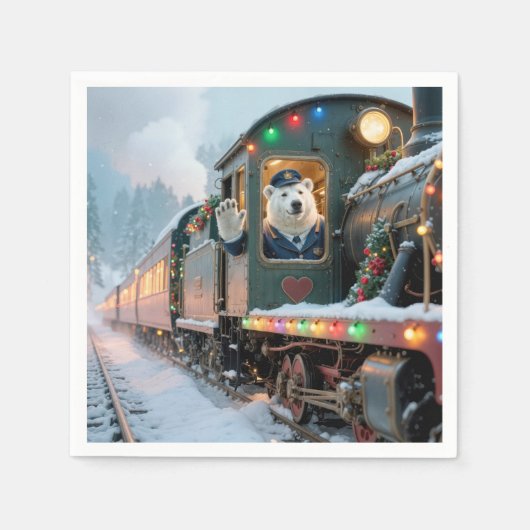 Vintage Christmas Train With Waving Polar Bear Servet (Voorkant)