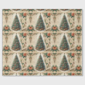 Vintage Christmas Tree and Script  Cadeaupapier (Vlak)