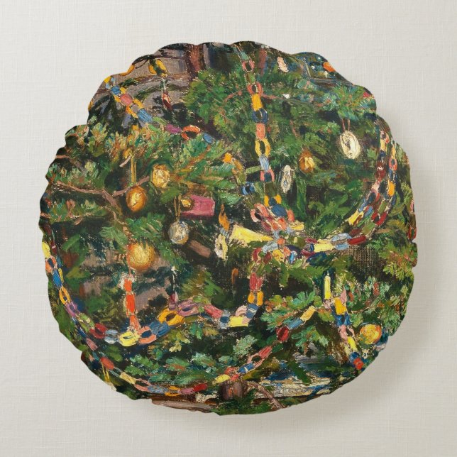 Vintage Christmas Tree Close-up Rond Kussen (Voorkant)