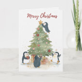 Vintage Christmas Tree Penguins Card Kaart (Voorkant)