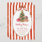 Vintage Christmas Tree Red Bow Holiday Party  Kaart (Voorkant / Achterkant)
