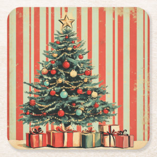 Vintage Christmas Tree Retro 1940's magazine Kartonnen Onderzetters