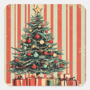 Vintage Christmas Tree Retro 1940's magazine Vierkante Sticker